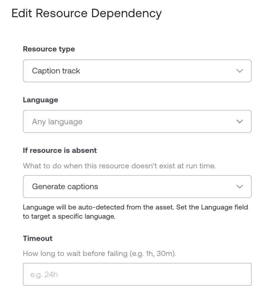 The dependency policy selector showing the Auto-generate, Wait, and Fail options.